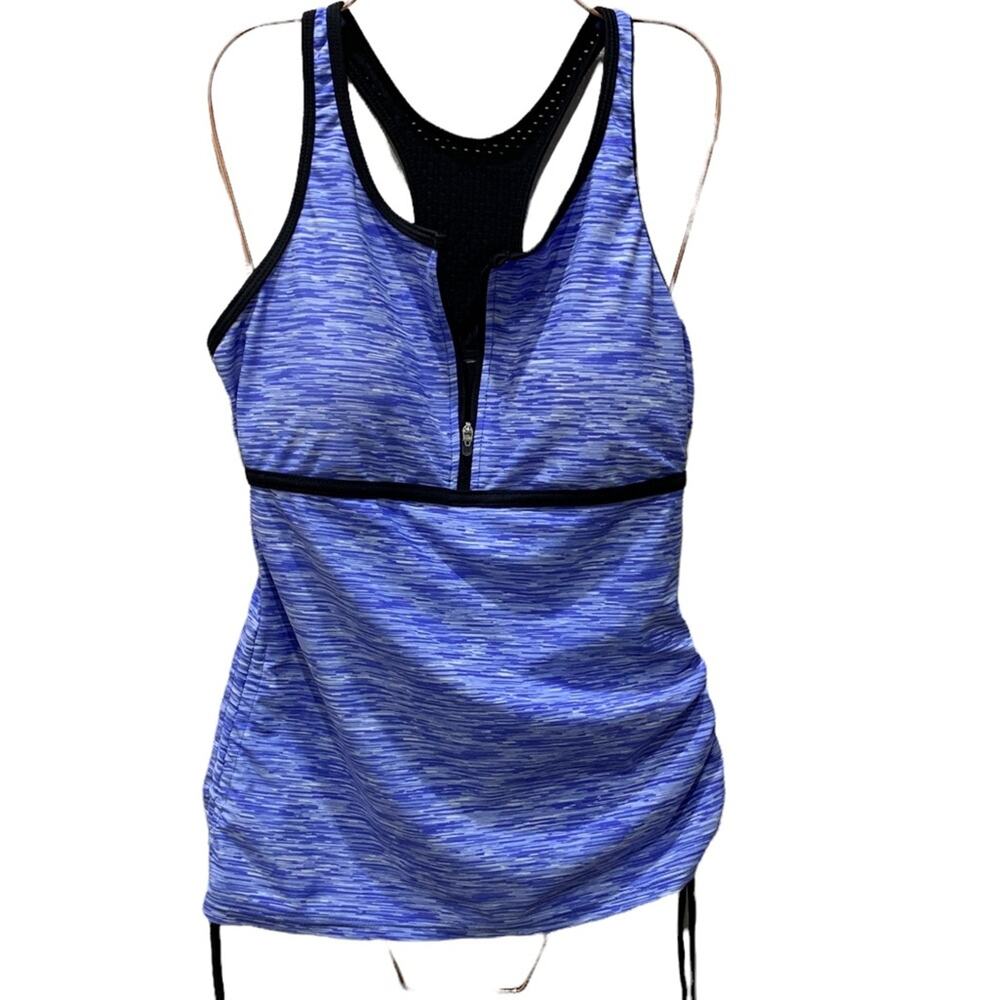 Free Country Mesh Zip-Up Racerback blue Tankini Top medium - Picture 2 of 11